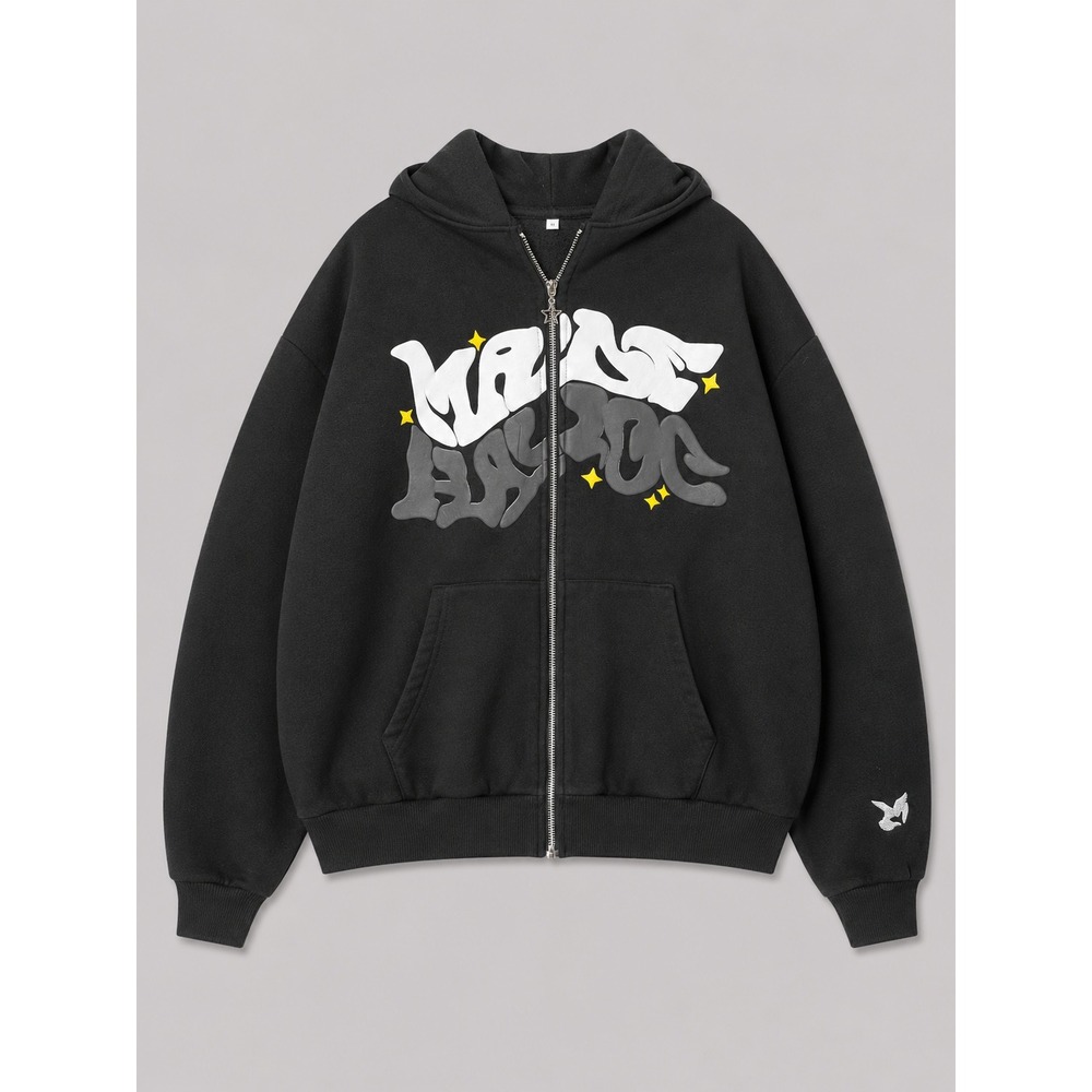 Hoodie Puff Print Hoodie Hip Hop Streetwear Graphic XL Star Zip‎